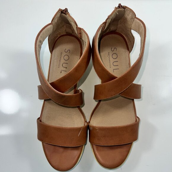 Soul Naturalizer Brown Sandal Wedges White Sole w/ Cork Womens Size 10W - Picture 5 of 15